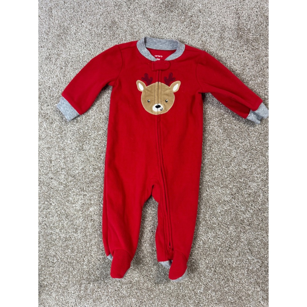 Carters Baby 6M Red Fleece Reindeer Footed Sleeper Pajamas Christmas Holiday